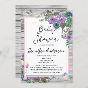 Invitation Baby shower Floral Bois Rustique