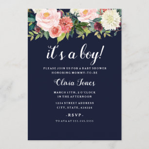 Invitation Baby shower floral botanique de la marine