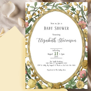 Invitation Baby Shower Floral Botanique Jaune Élégant