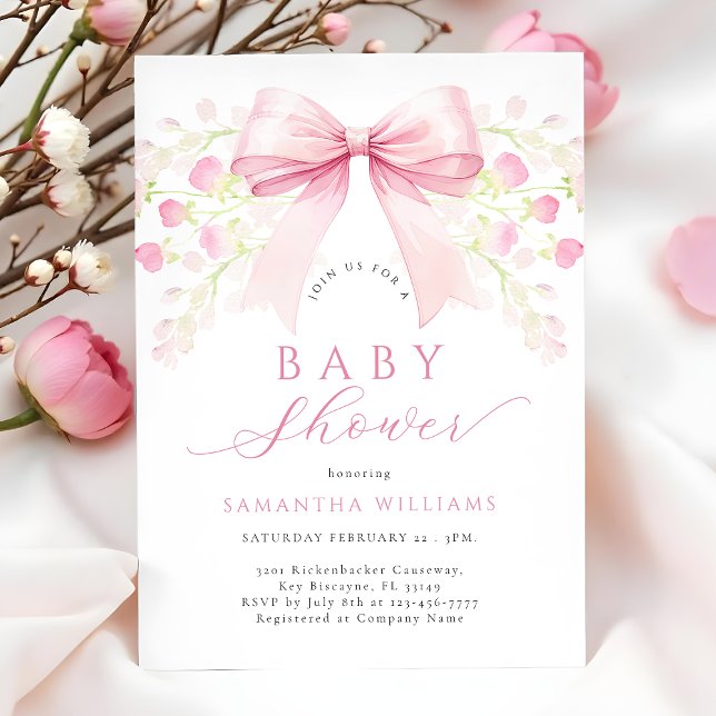 Invitation Baby shower Floral Bow rose (Créateur téléchargé)