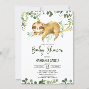 Invitation Baby shower Floral Boy Cute Sloth