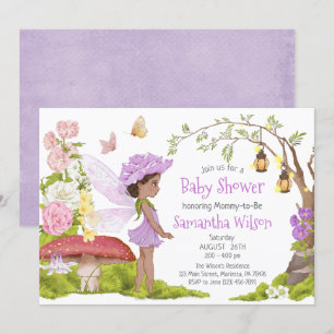 Invitation Baby shower Floral Brown aux fées de violet