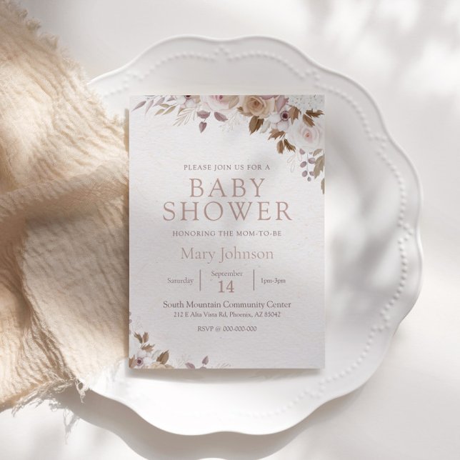 Invitation Baby shower Floral Brown Boho (Créateur téléchargé)