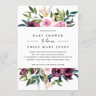 INVITATION BABY SHOWER FLORAL BURGUNDY BURGUNDY LUMINEUX