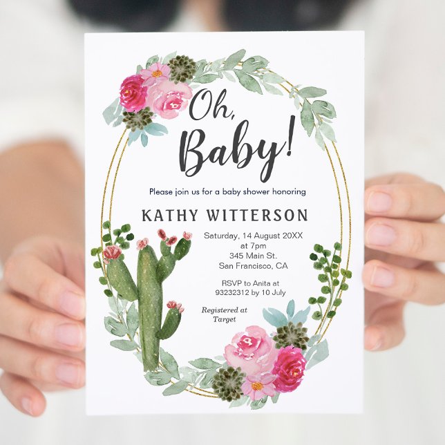 Invitation Baby shower Floral Cactus Rose (Créateur téléchargé)