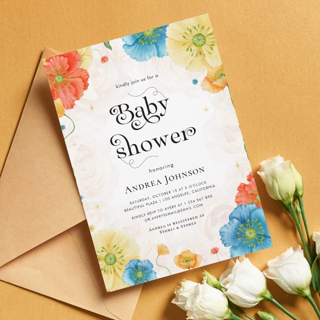 Invitation Baby shower floral céleste vibrant du jardin boho (Créateur téléchargé)