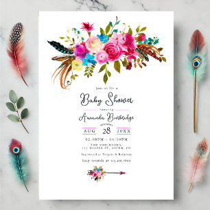Invitation Baby shower Floral Chic Boho Rose Chaud