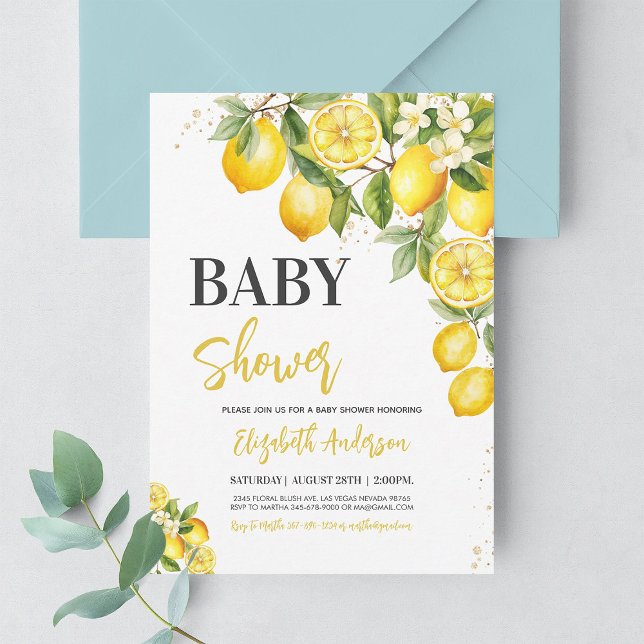 Invitation Baby shower floral citron neutre pour le genre (Créateur téléchargé)
