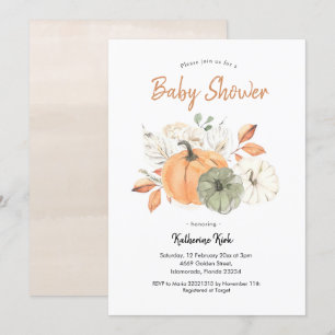 Invitation Baby shower floral Citrouille minimaliste simple