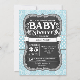Invitation Baby shower floral clair bleu Chalkboar