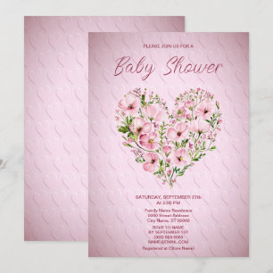 Invitation Baby shower Floral Coeur Rose