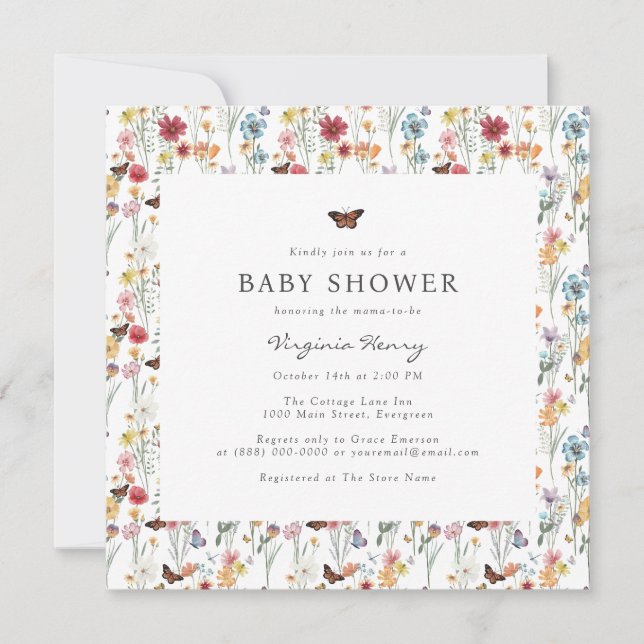 Invitation Baby shower floral coloré (Devant)