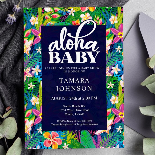 Invitation Baby shower floral coloré Hawaiian Luau Aloha (Créateur téléchargé)