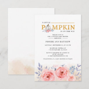 Invitation Baby shower Floral Couples Aquarelle Citrouille Au