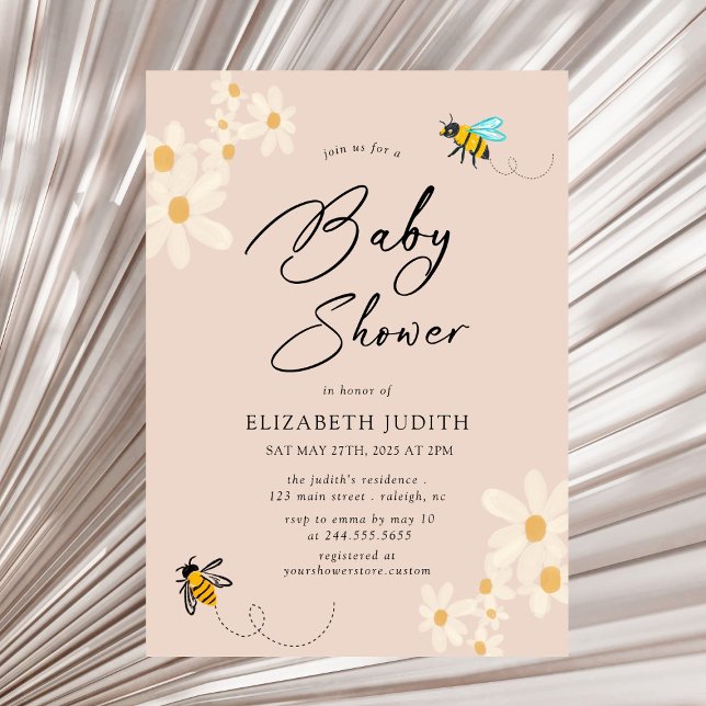 Invitation Baby shower Floral Daisy Bees (Créateur téléchargé)