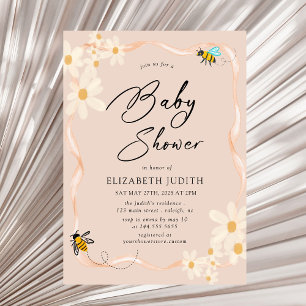 Invitation Baby shower Floral Daisy Bees