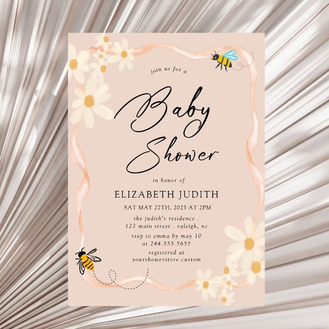 Invitation Baby shower Floral Daisy Bees (Créateur téléchargé)