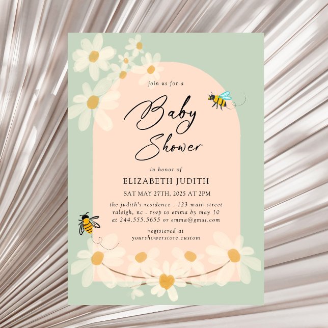 Invitation Baby shower Floral Daisy Bees (Créateur téléchargé)