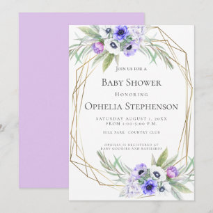 Invitation Baby shower Floral d'anémone violet