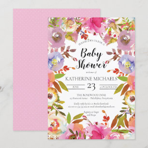 Invitation Baby shower floral d'aquarelle brillant en fleurs