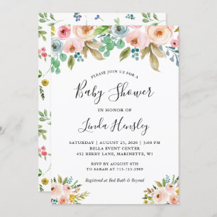 Invitation Baby shower floral d'aquarelle gracieux