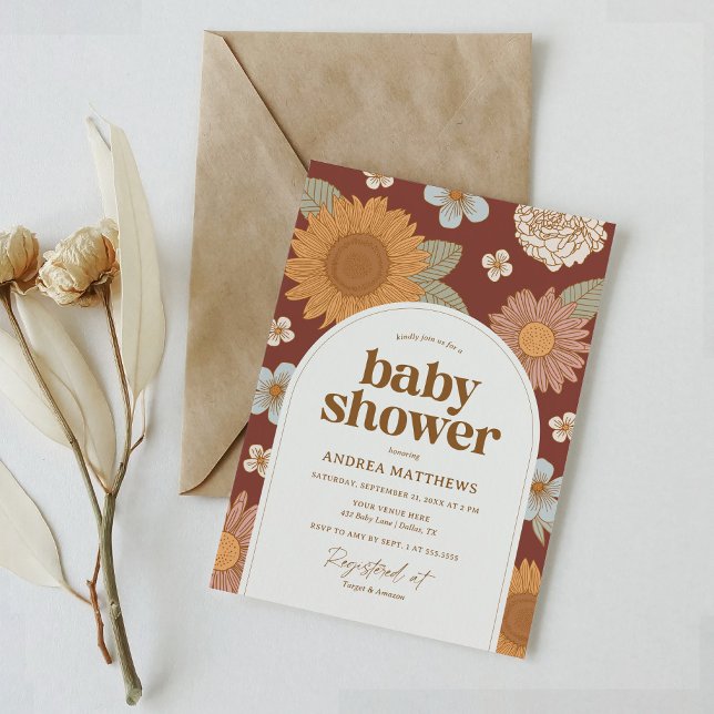 Invitation Baby shower floral de automne rétro (Créateur téléchargé)
