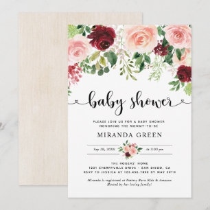 Invitation Baby shower floral de Bourgogne