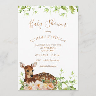 Invitation Baby shower floral de cerf de bois