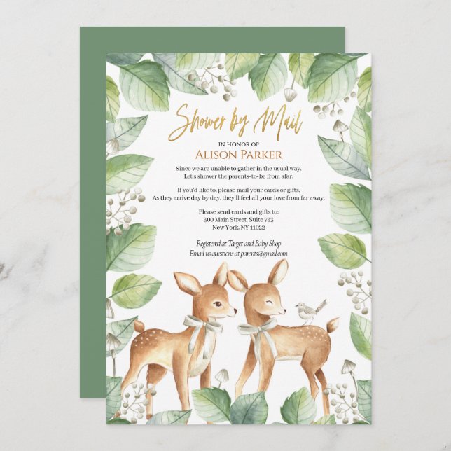 Invitation Baby shower Floral de cerfs de bois par Mail (Devant / Derrière)