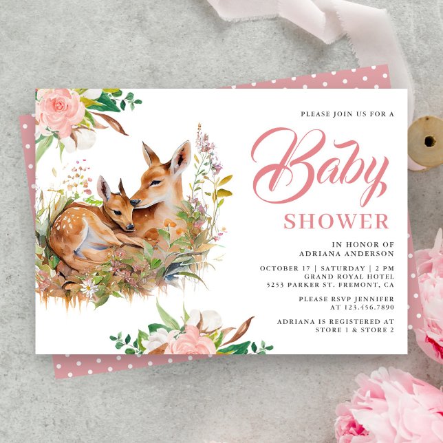 Invitation Baby shower floral de cerfs de maman et de bébé (Créateur téléchargé)