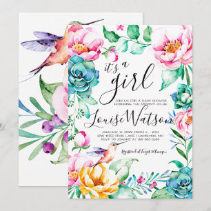 Invitation Baby shower Floral de colibri