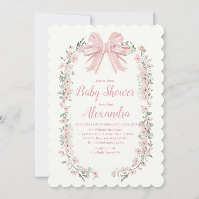 Invitation Baby shower floral de cou rose (Devant)