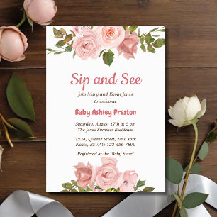 Invitation Baby shower floral de couleur Rose clair