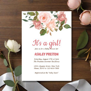 Invitation Baby shower floral de couleur Rose clair