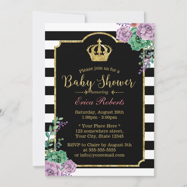 Invitation Baby shower Floral de Couronne or (Devant)