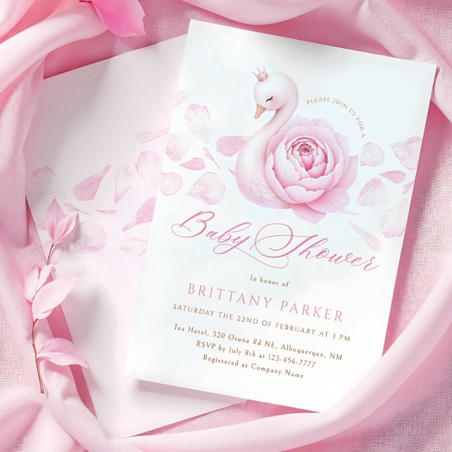 Invitation Baby shower floral de cygne rose (Créateur téléchargé)
