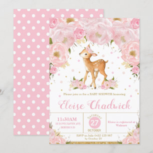 Invitation Baby shower floral de Deer Blush Girl