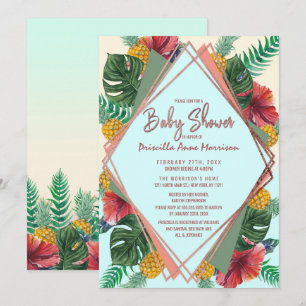 Invitation Baby shower floral de feuilles d'ananas tropicales