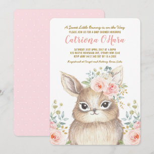 Invitation Baby shower floral de fille de rose de lapin de