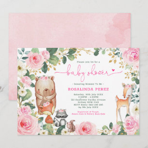 Invitation Baby shower floral de forêt de roses de rose de
