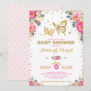 Invitation Baby shower floral de jolie aquarelle de papillon