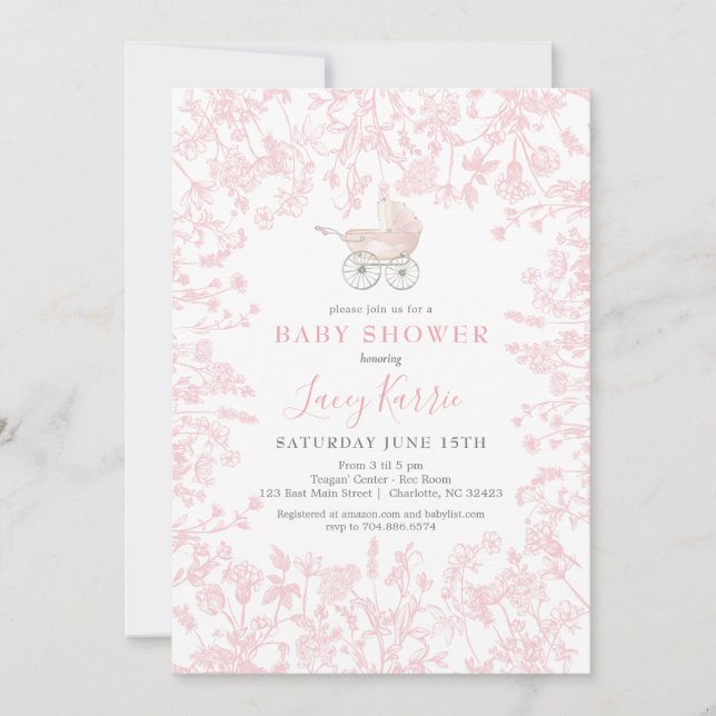 Invitation baby shower floral de la Chinoiserie ro (Devant)