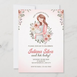 Invitation Baby shower floral de la femme rose