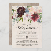 Baby shower floral de la marine de Bourgogne rusti