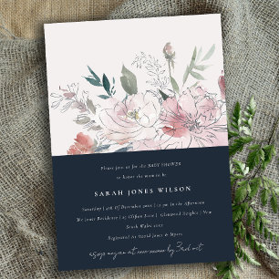Invitation Baby shower floral de la marine de couleur rousse