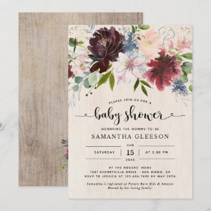 Invitation Baby shower floral de la marine russe de Bourgogne