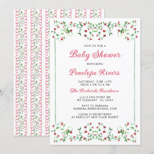 Invitation Baby shower floral de la prairie rouge