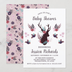 Invitation Baby shower floral de la tête de cerf rustique Mau