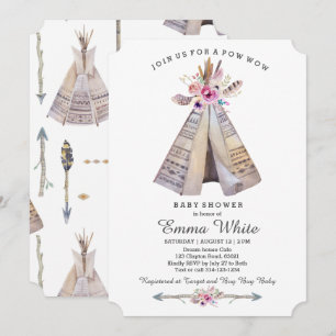 Invitation Baby shower floral de la tribu Boho Teepee
