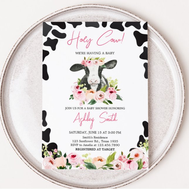 Invitation Baby shower Floral de la Vache Sainte (Floral Highland Cow Baby Shower Invitation)